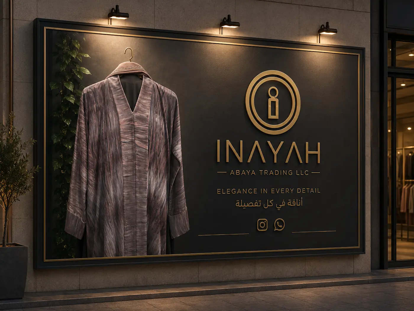 Inayah Abaya Trading brand wall: Elegance in every detail